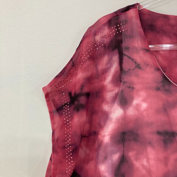 Live and Let Live size XL Red Black Tie Dye Beaded Soft Flowy Crew Neck Blouse - Picture 3 of 8